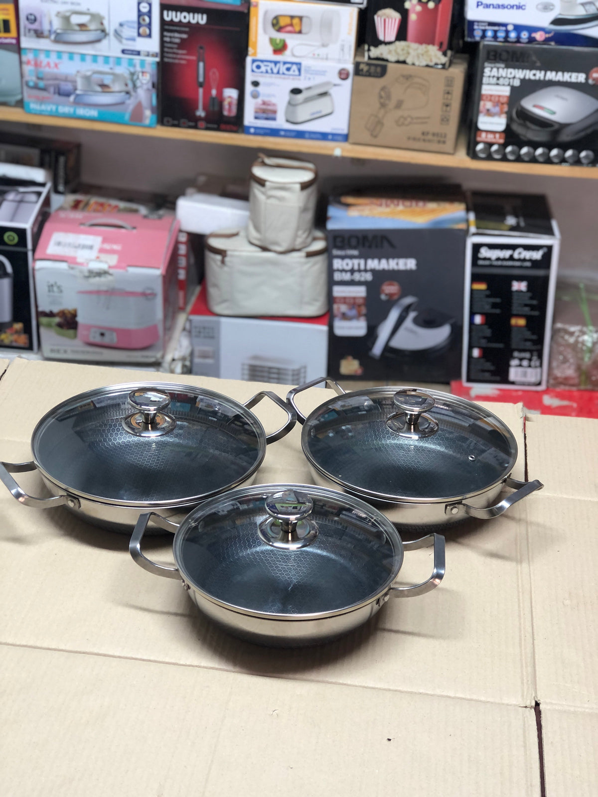 Imported Honey Comb Shallow 3pc Open Cookware Set