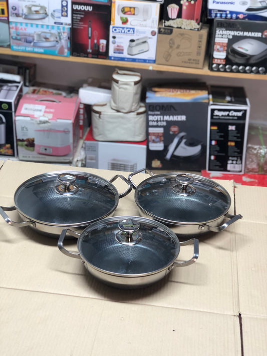 Imported Honey Comb Shallow 3pc Open Cookware Set